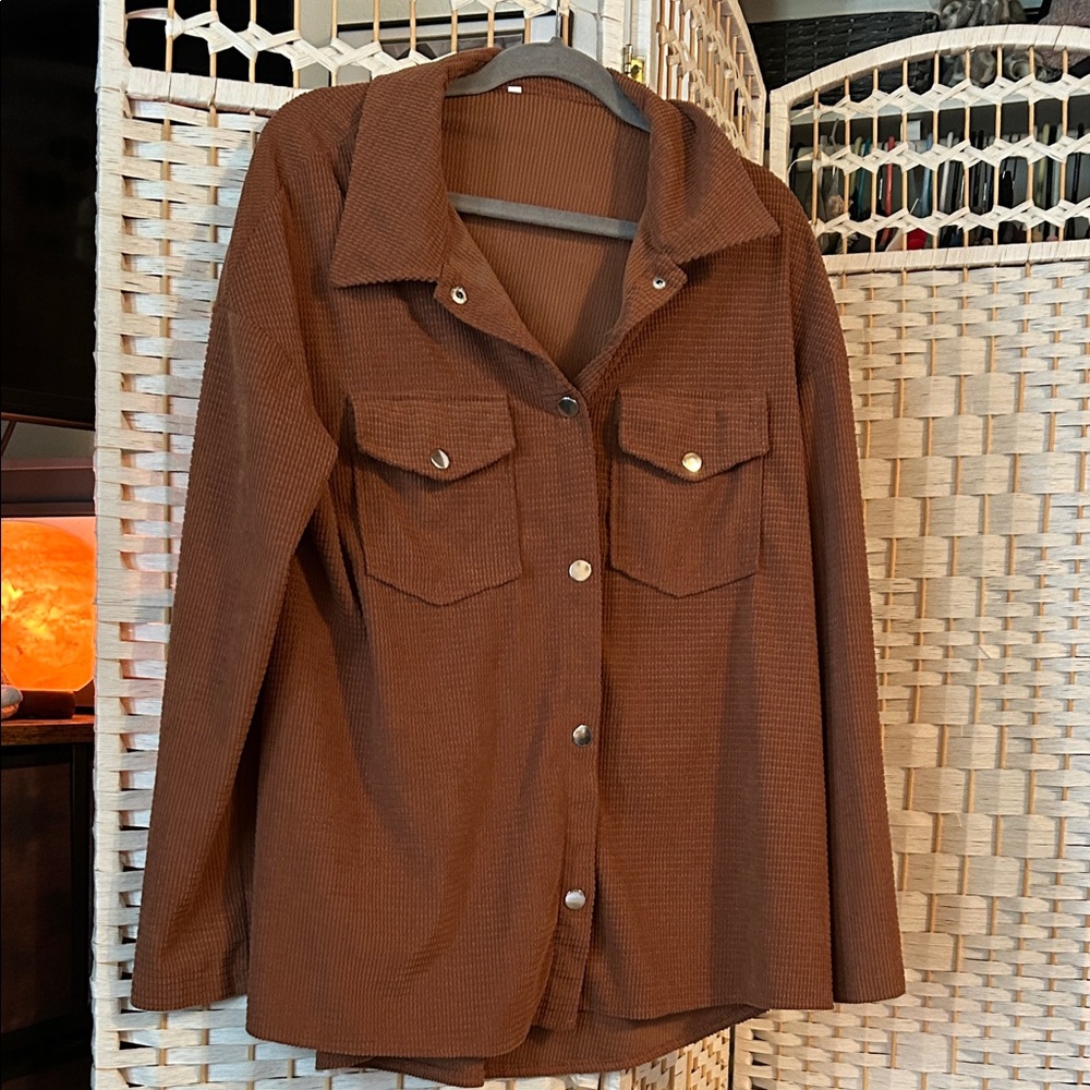Brown Button-Up Shirt Jacket